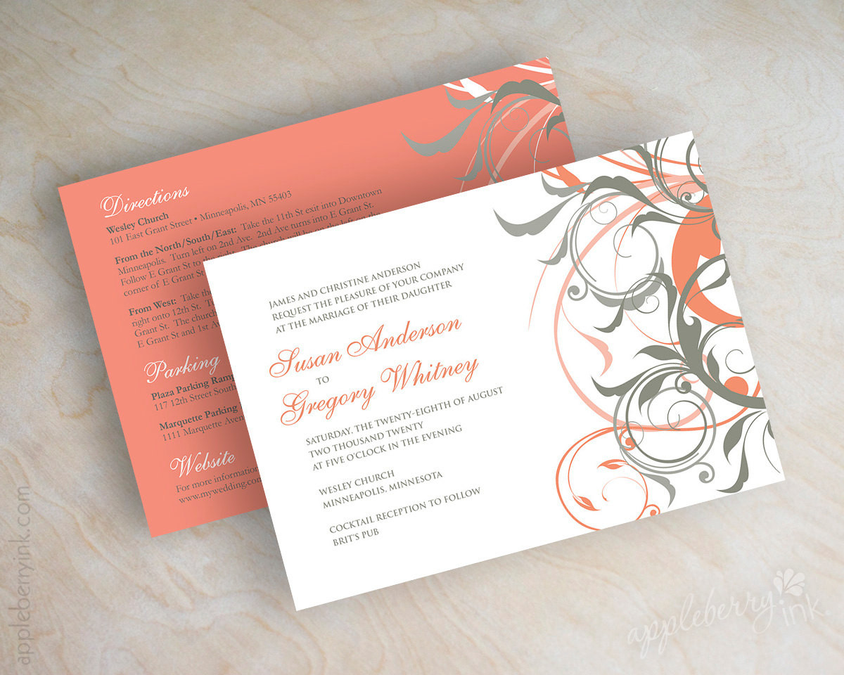 Coral And Grey Wedding Invitations
 Coral and gray wedding invitations coral and grey wedding