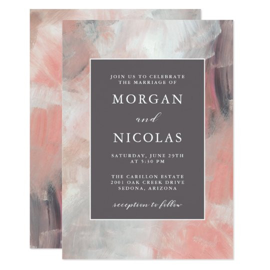 Coral And Grey Wedding Invitations
 Modern Dusty Coral and Grey Brush Strokes Wedding