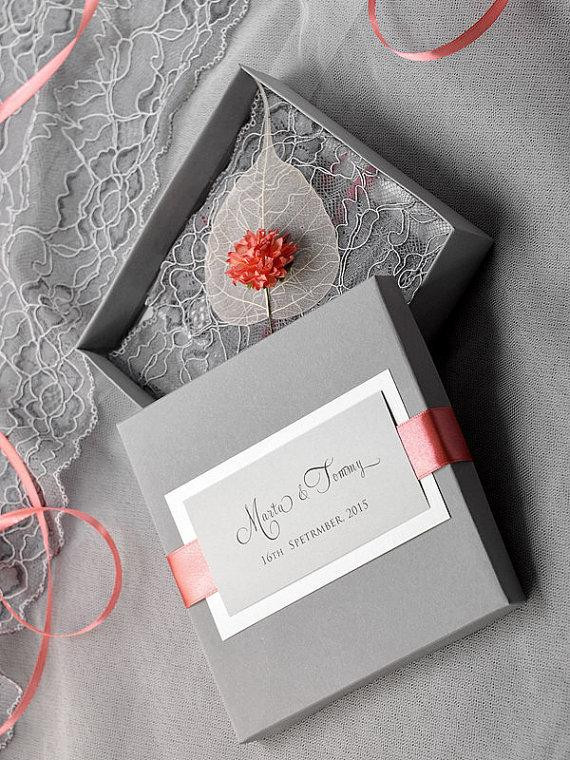 Coral And Grey Wedding Invitations
 Custom Listing 100 Box And Lace Wedding Invitation