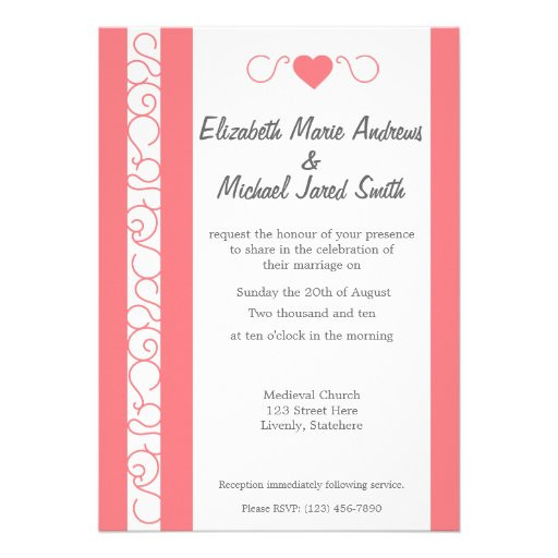 Coral And Grey Wedding Invitations
 Coral and Grey Heart Wedding Invitation 13 Cm X 18 Cm