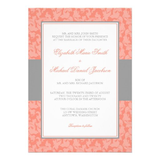 Coral And Grey Wedding Invitations
 700 Coral Grey Wedding Invitations Coral Grey Wedding