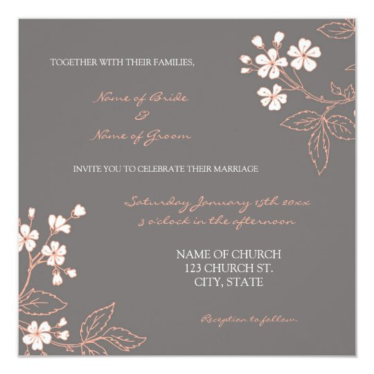 Coral And Grey Wedding Invitations
 Coral Grey Floral Wedding Invitation Cards