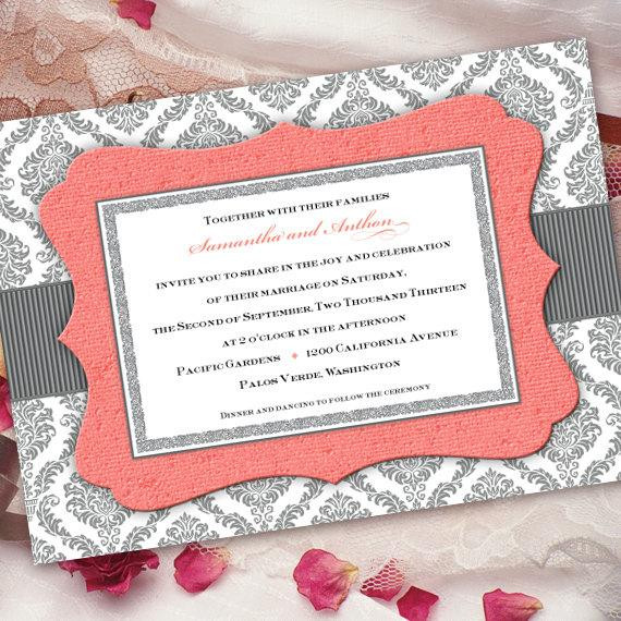 Coral And Grey Wedding Invitations
 wedding invitation gray and coral invitation coral by