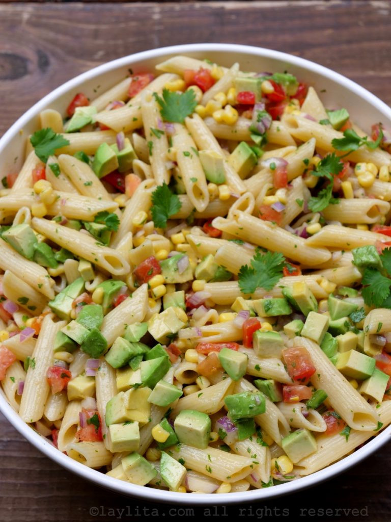 Corn Pasta Salad
 Corn pasta salad with tomato and avocado – Laylita’s Recipes