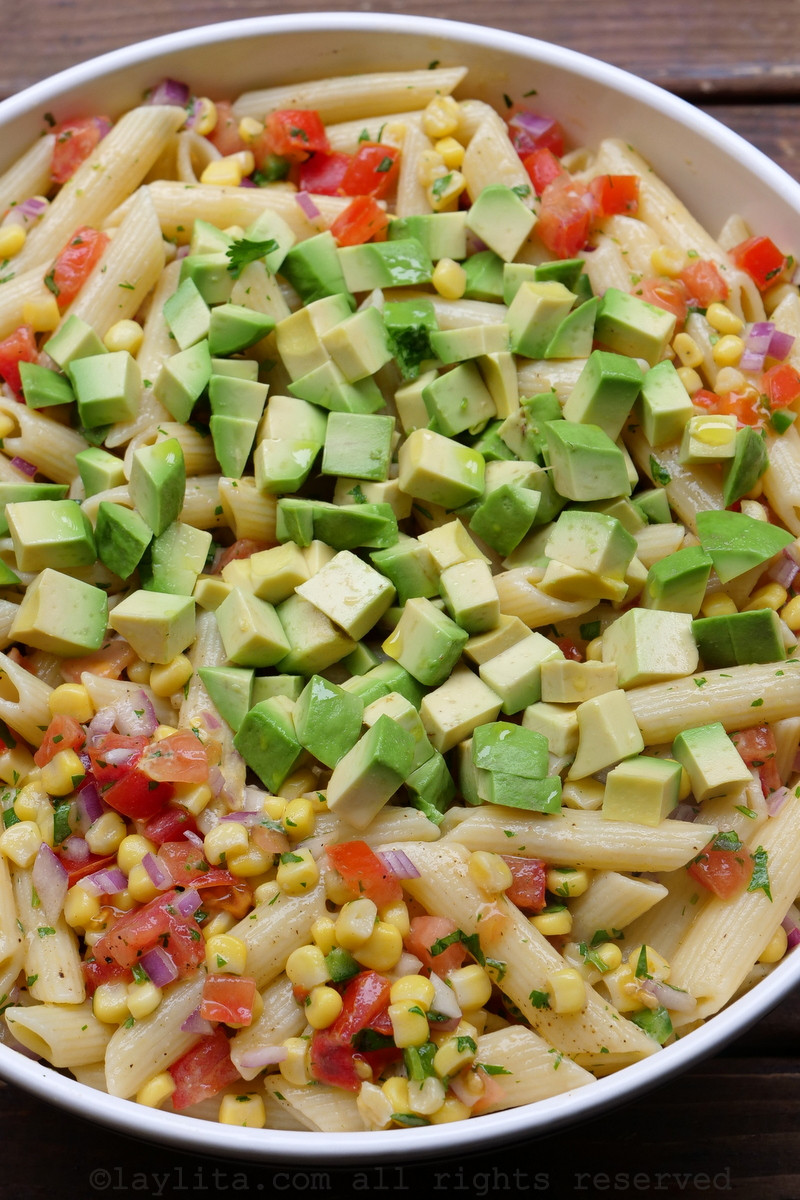 Corn Pasta Salad
 Corn pasta salad with tomato and avocado – Laylita’s Recipes