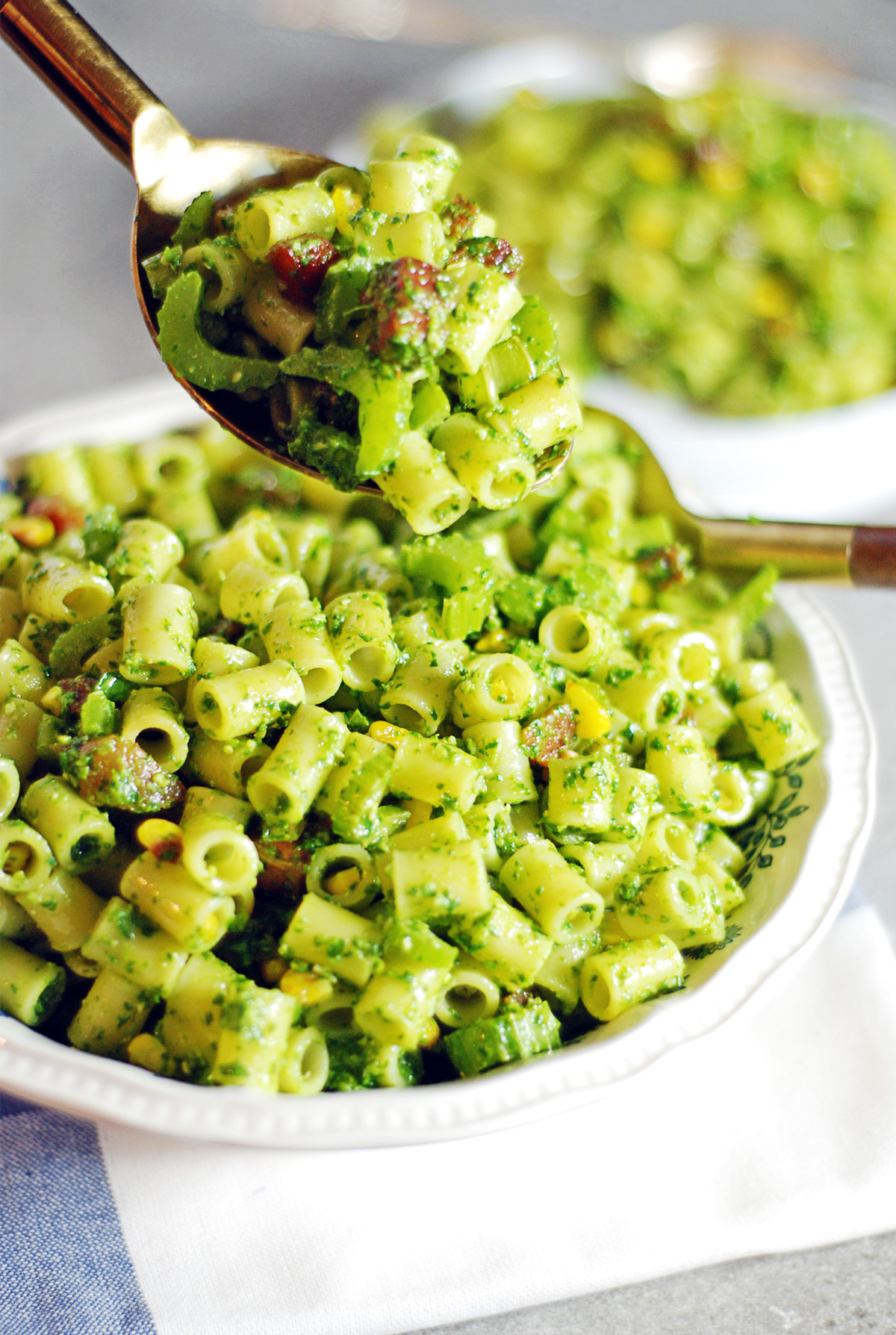 Corn Pasta Salad
 Roasted Corn Pasta Salad with Pesto and Pancetta The