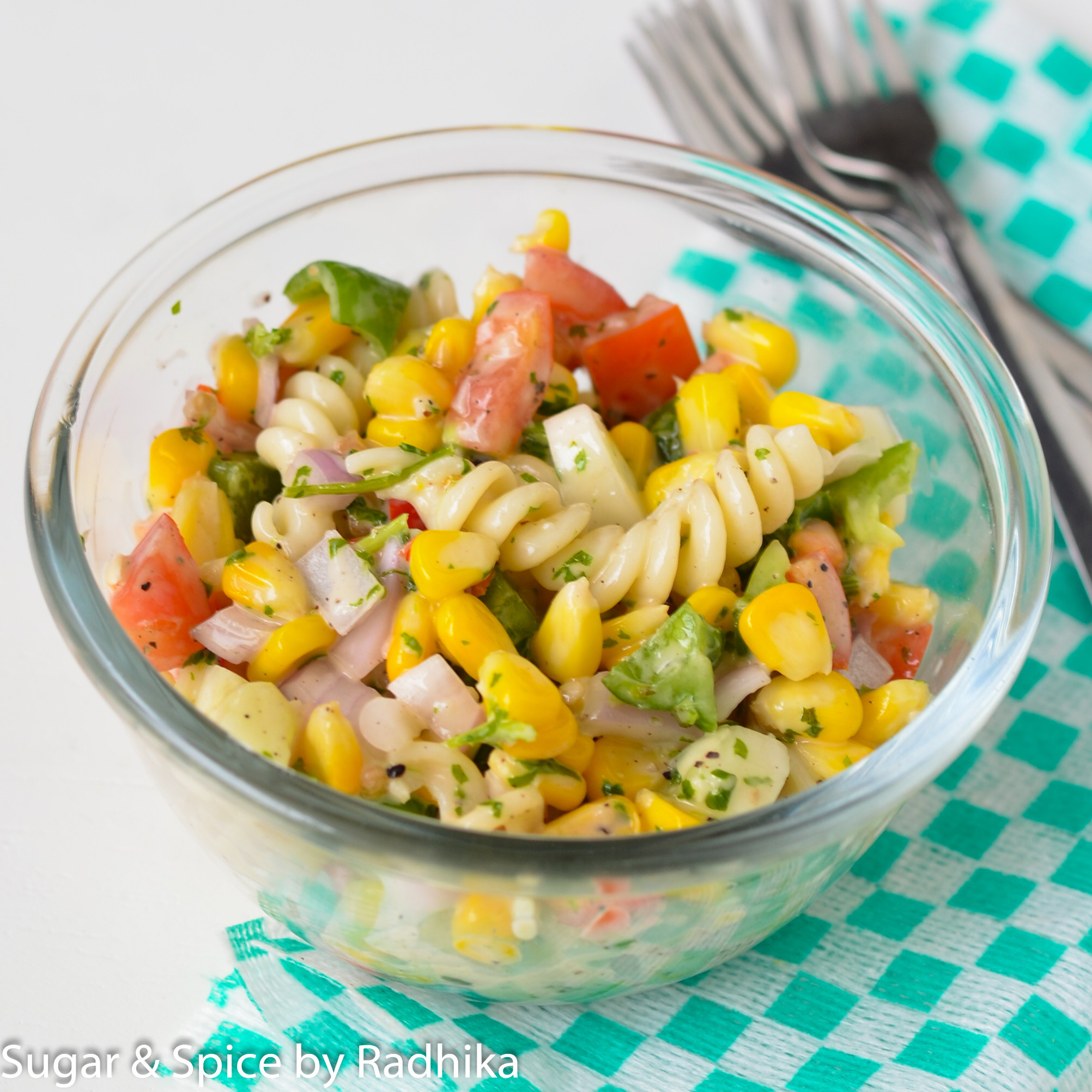 Corn Pasta Salad
 Sweet Corn and Pasta Salad Sugar & Spice by Radhika