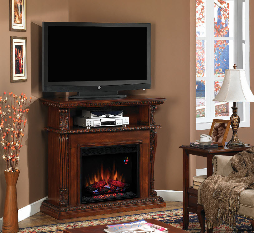 Corner Electric Fireplace Media Centers
 42 Corinth Vintage Cherry Entertainment Center Wall and