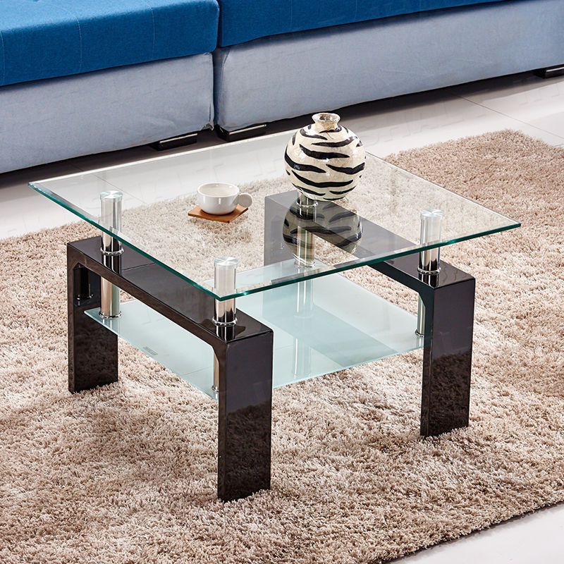 Corner Tables For Living Room
 Square Tempered Glass Coffee Table With Shelf Corner Side