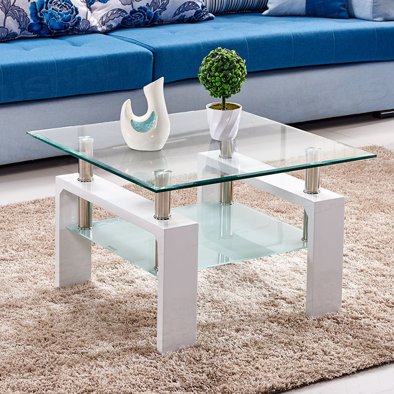 Corner Tables For Living Room
 Square Tempered Glass Coffee Table With Shelf Corner Side