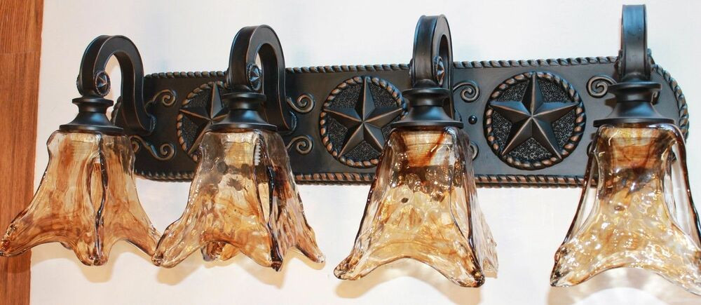 Country Bathroom Lighting
 Texas Star Bronze Bath Vanity Rustic Glass Country