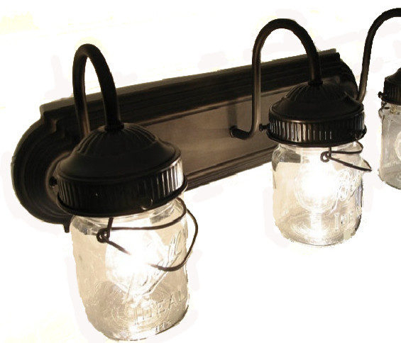 Country Bathroom Lighting
 Bathroom Vanity Bar Trio Light Fixture Pint Mason Jars