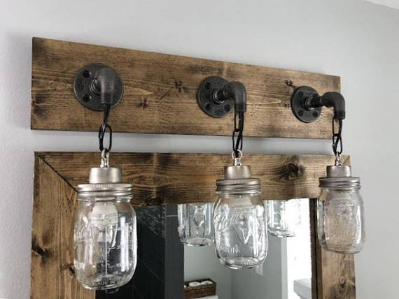 Country Bathroom Lighting
 DARK WALNUT Vanity Light Fixture Country Style Mason Jar