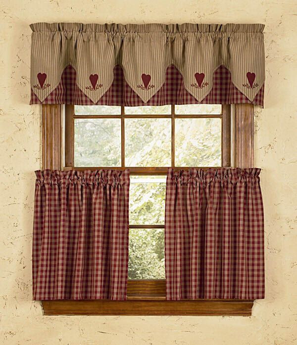 Country Kitchen Curtain Ideas
 Wine Heart Embroidered Lined Point Curtain Valances in