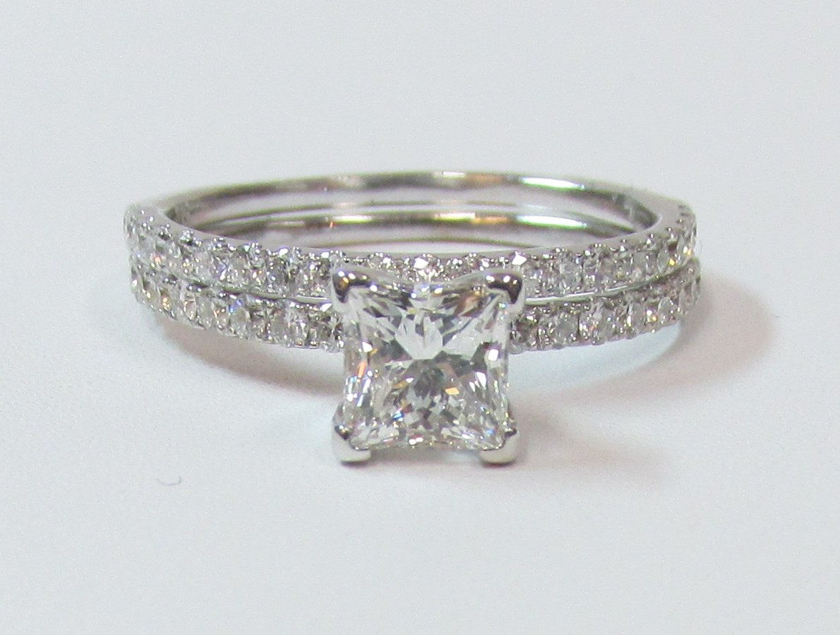 Country Wedding Ring Sets
 84 Carat E VVS2 GIA Princess Cut Diamond 14K White Gold
