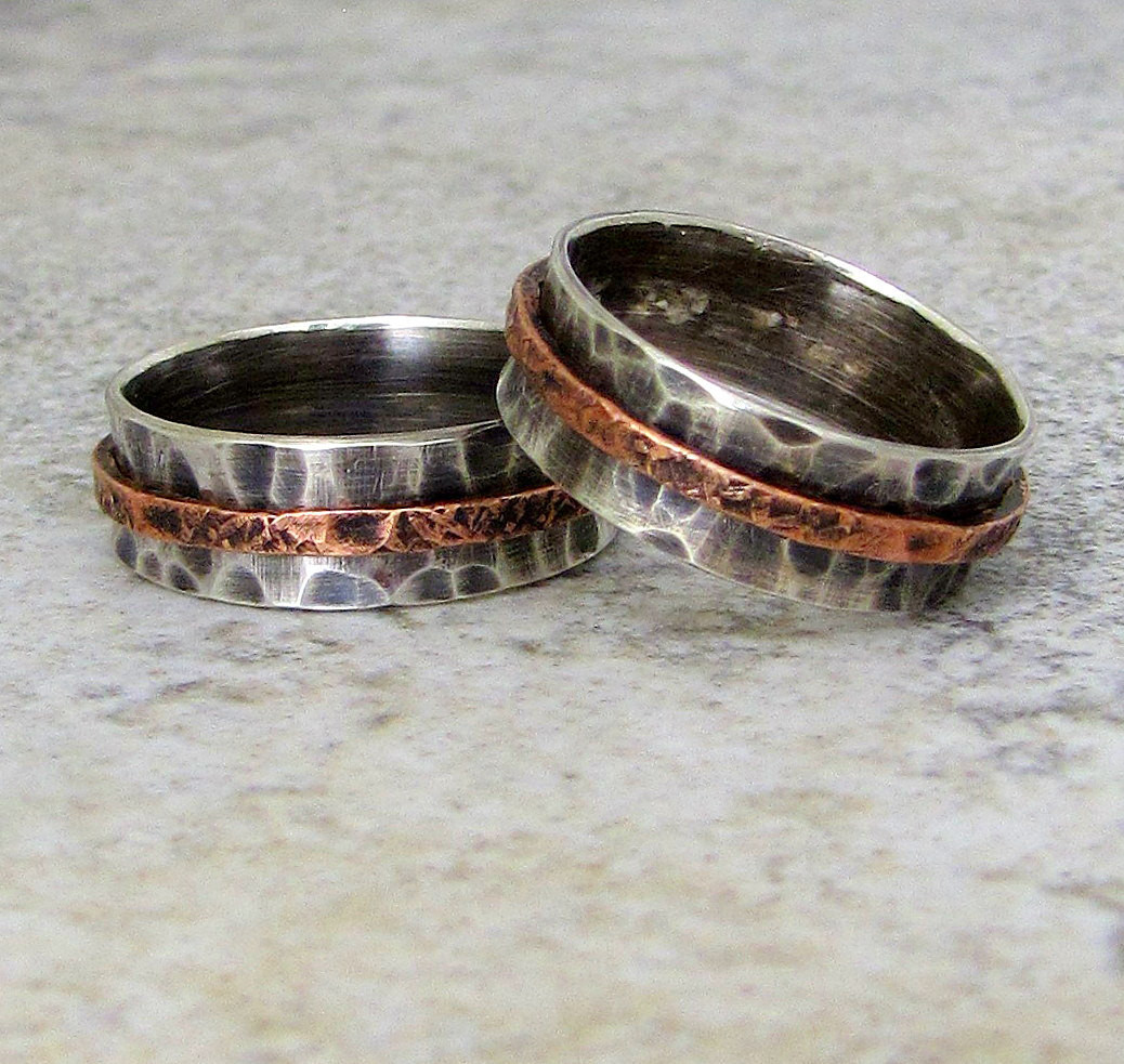 Country Wedding Ring Sets
 Silver Wedding Band Set Rustic Wedding Rings Silver Copper