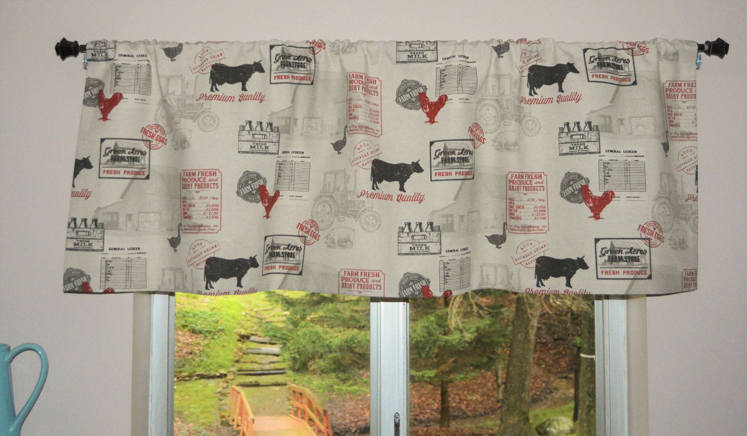 Cow Kitchen Curtains
 Farmhouse Valance Country Valance Cow and Chicken