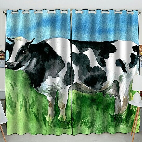 Cow Kitchen Curtains
 Buy Watercolor Drawing Cow Window Curtain Kitchen Curtain