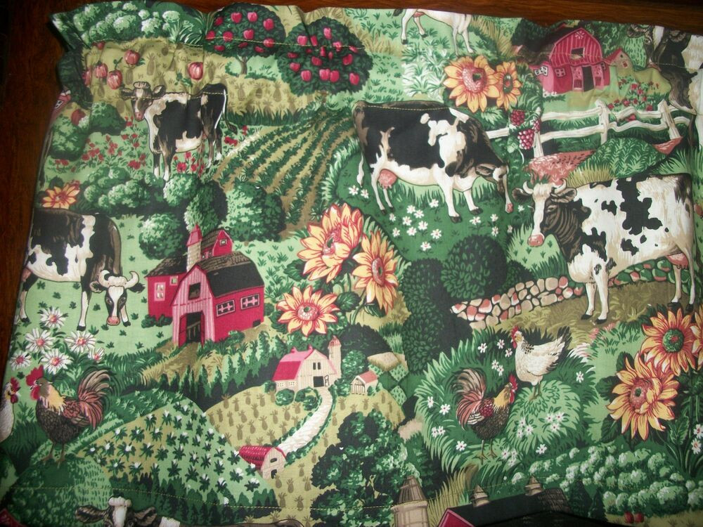 Cow Kitchen Curtains
 Country Kitchen Cow Chicken Rooster Farm Sunflower Apple