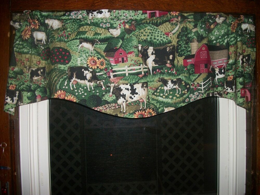 Cow Kitchen Curtains
 Cow Chicken Rooster Farm Sunflower Apple Country Kitchen