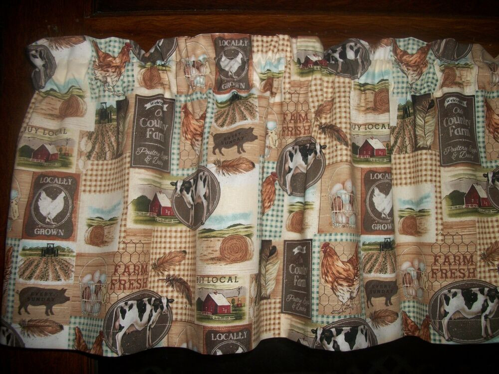 Cow Kitchen Curtains
 Rooster Chicken Cow Pig patchwork squares fabric kitchen