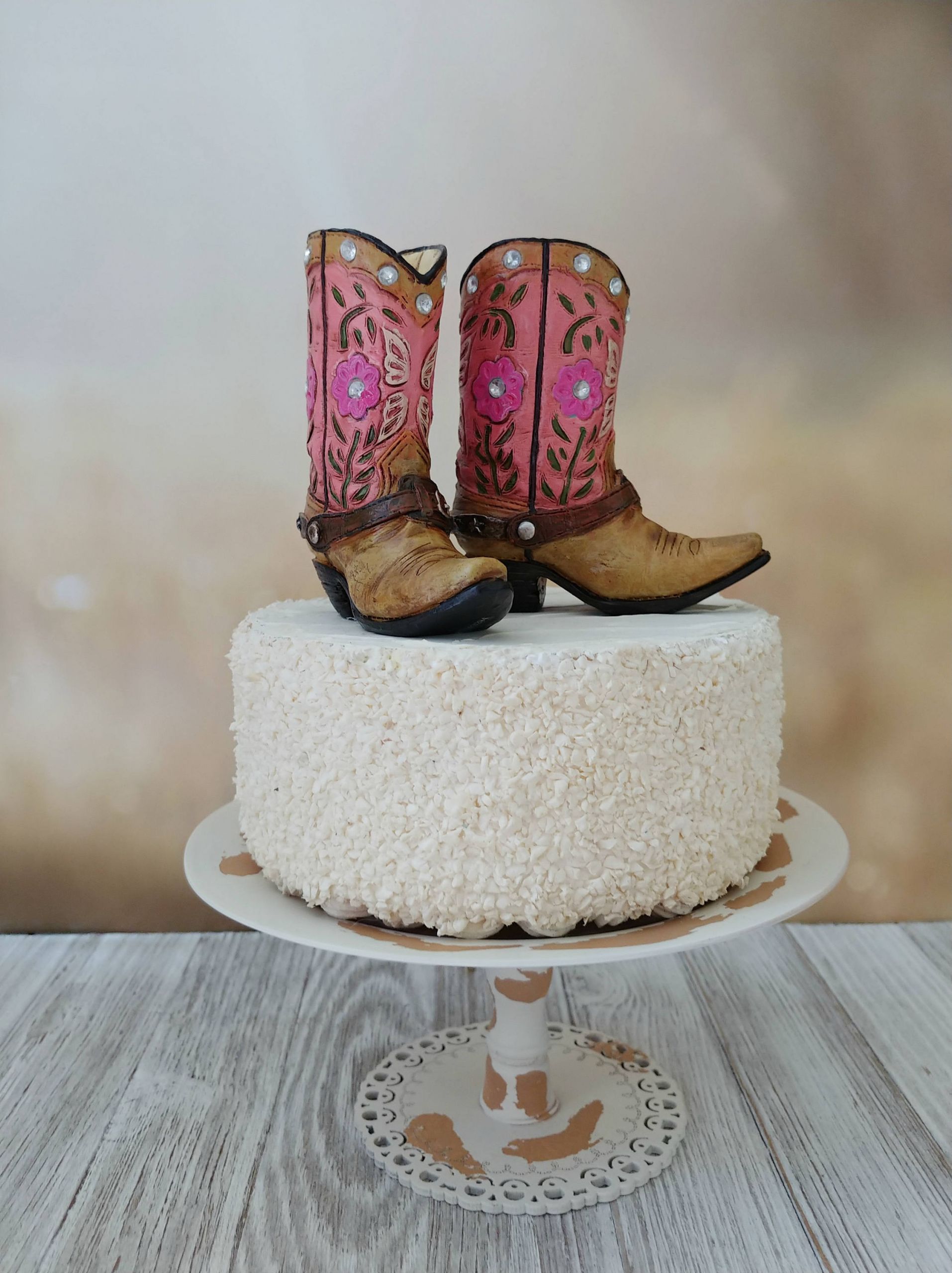 Cowgirl Birthday Cake
 pink cowgirl boot cake topper birthday cake topper bride