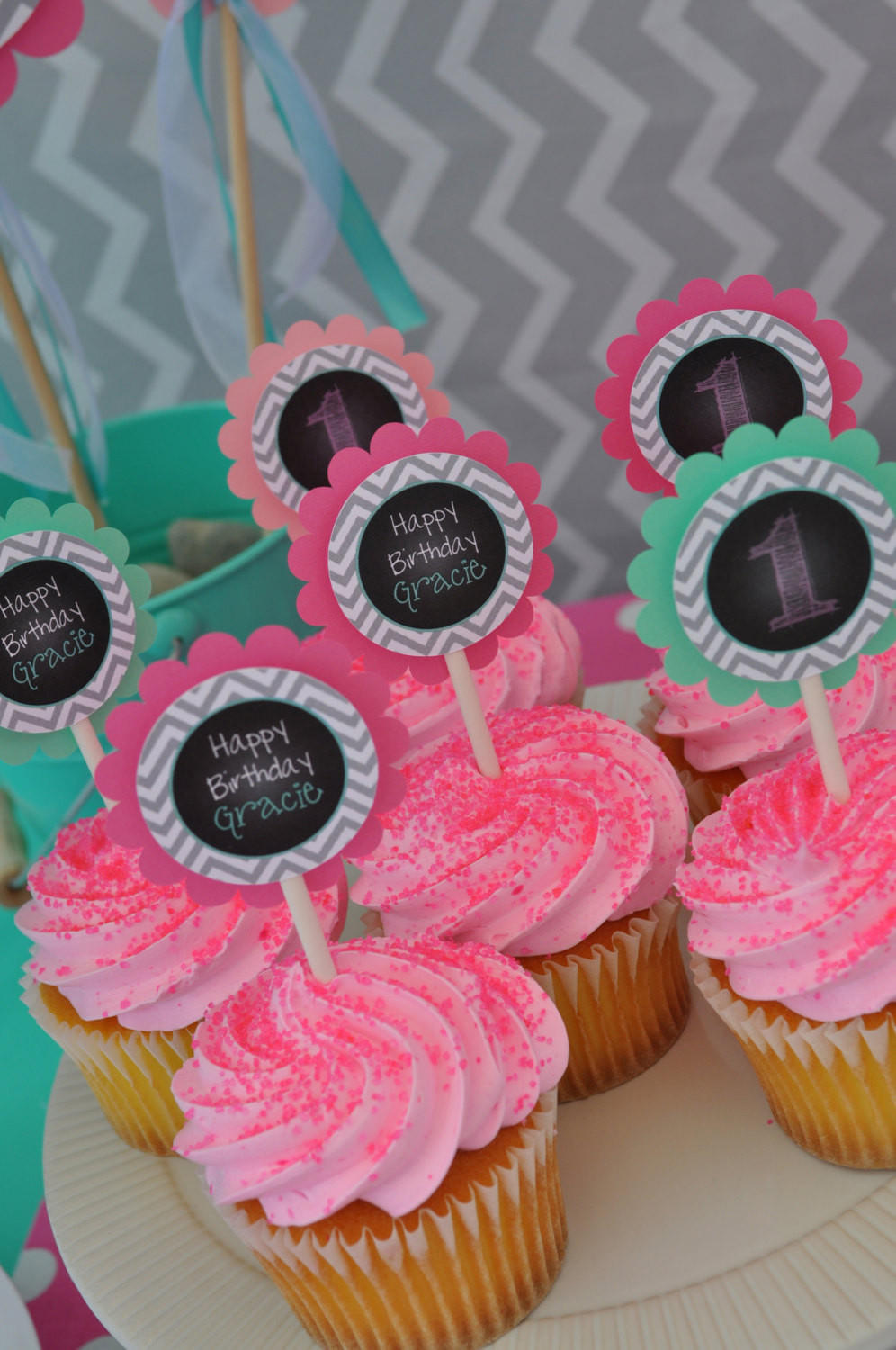 Cupcake Birthday Decorations
 1st Birthday Cupcake Toppers – Girls 1st Birthday