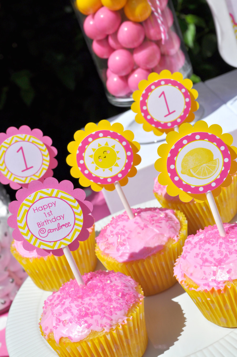 Cupcake Birthday Decorations
 Lemonade and Sunshine Birthday Cupcake Toppers – Birthday