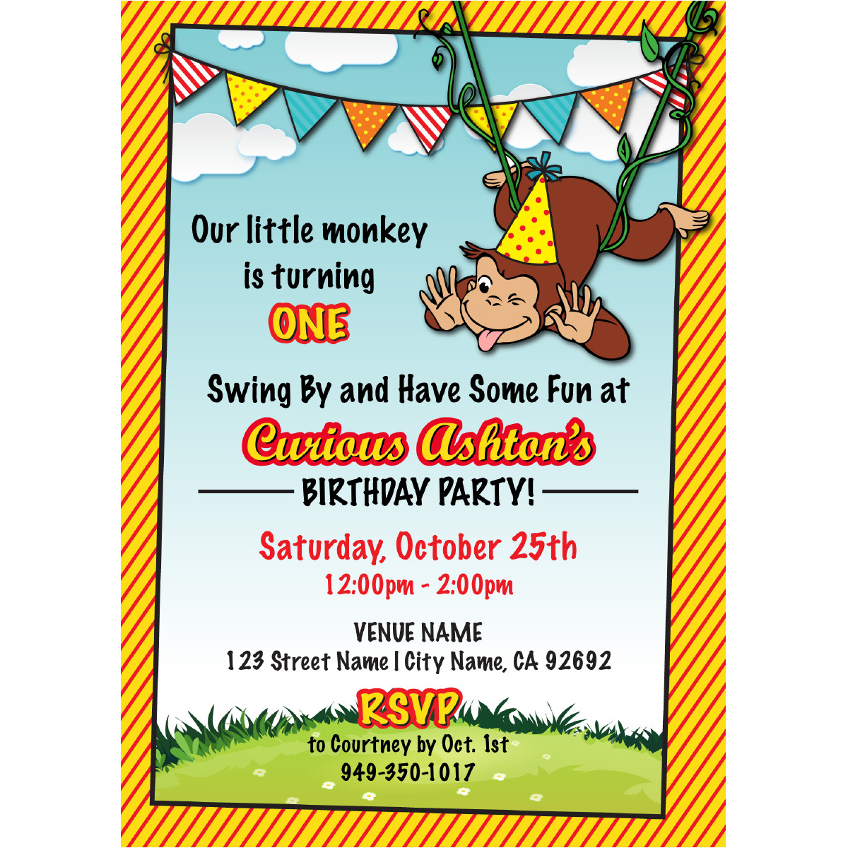 Curious George Birthday Invitation
 Curious George Birthday Invitations – Blackline