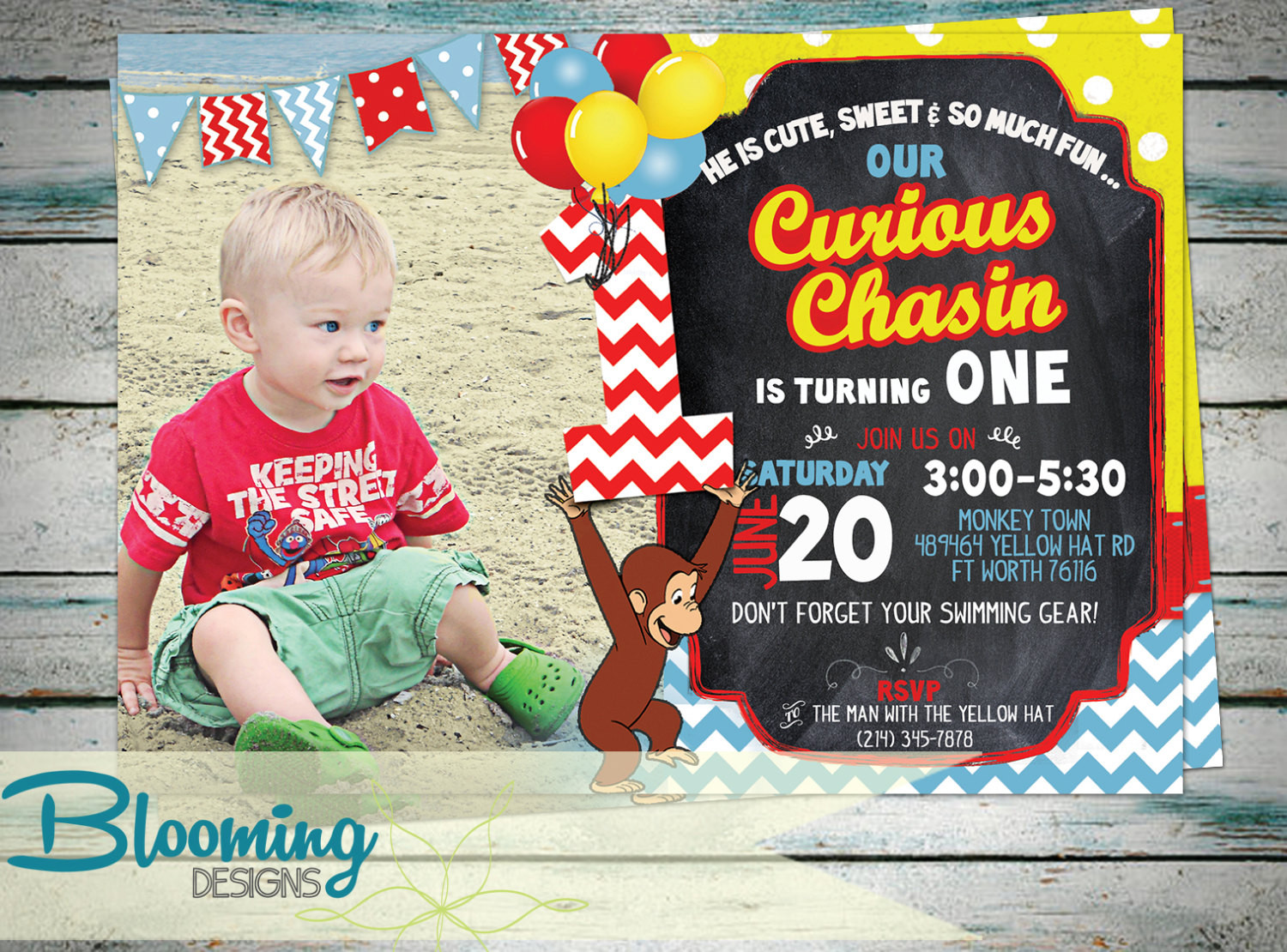 Curious George Birthday Invitation
 Curious George Invitation Birthday Party by