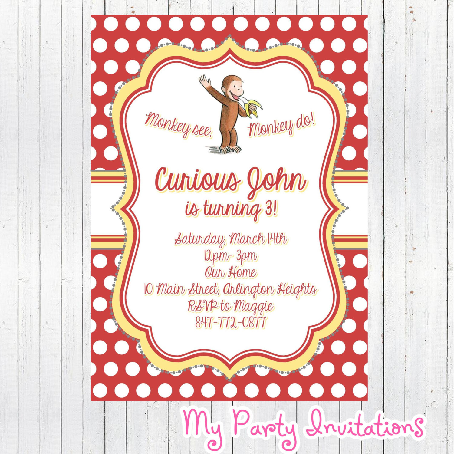 Curious George Birthday Invitation
 Printable Curious George Birthday Invitation by