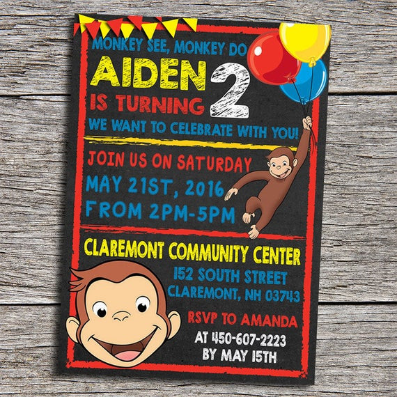 Curious George Birthday Invitation
 Curious George Birthday Party Invitation by DottyDigitalParty