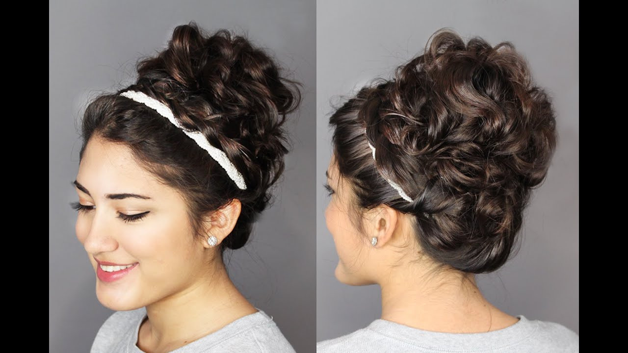 Curly Bun Hairstyles
 Second Day Hair Holiday Updo Braided Headband & Messy