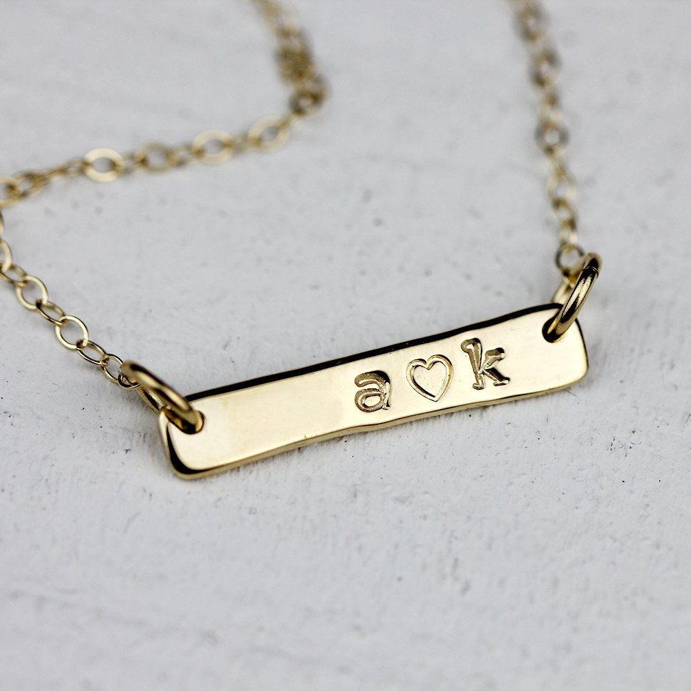 Custom Bar Necklace
 Solid 14K Gold Bar Personalized Necklace Personalized Stamped