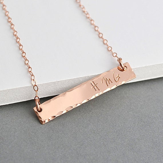 Custom Bar Necklace
 Gold Bar Necklace Personalized Gold Bar Necklace Hammered