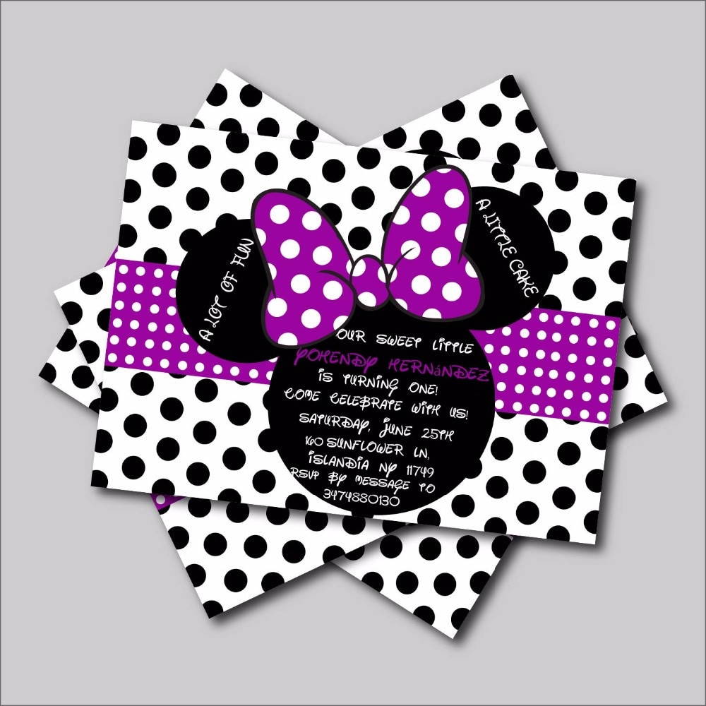 Custom Minnie Mouse Birthday Invitations
 20 pcs lot Custom purple Minnie Mouse Birthday invitations