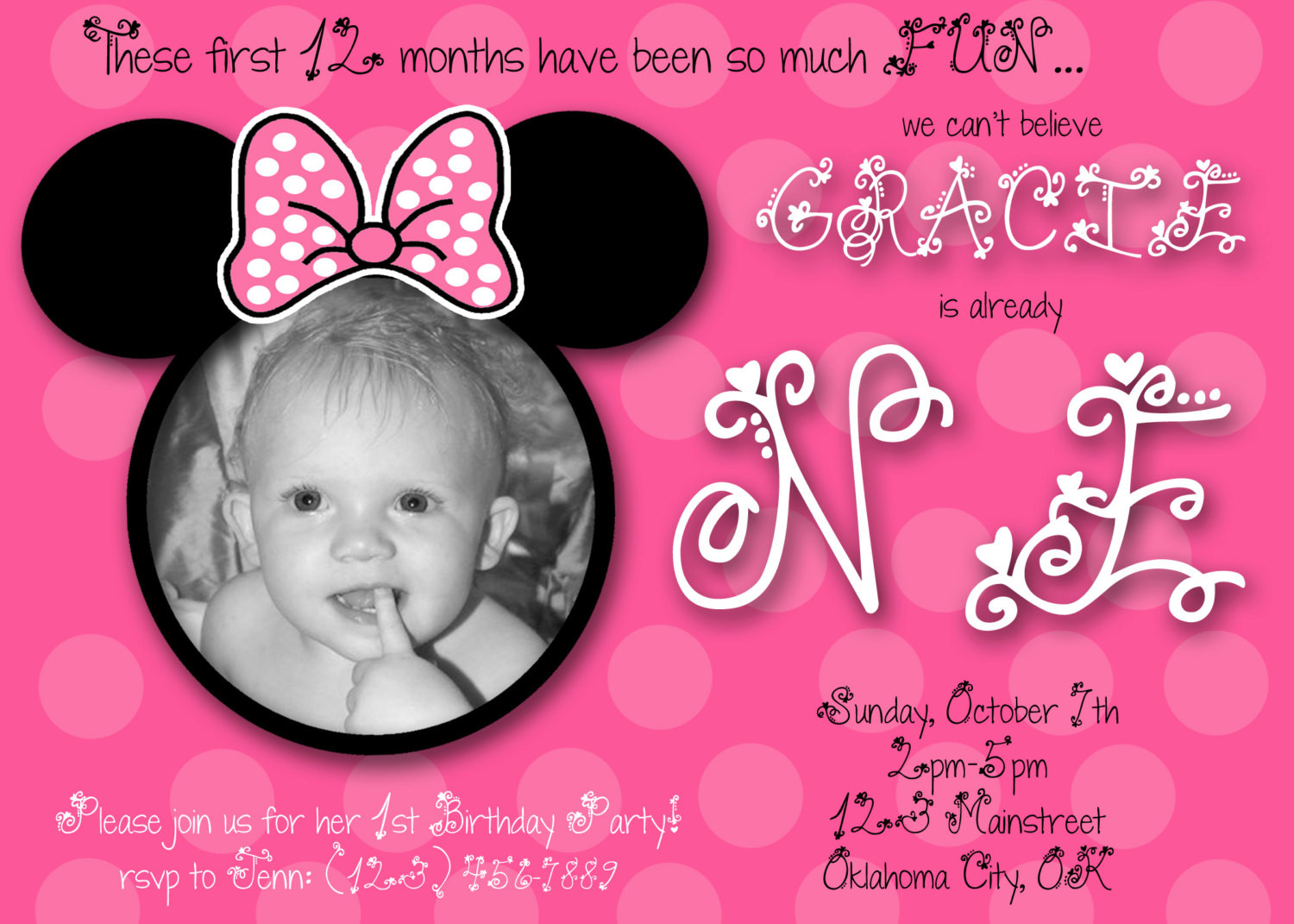 Custom Minnie Mouse Birthday Invitations
 Minnie Mouse First Birthday Custom Invitation by chloemazurek