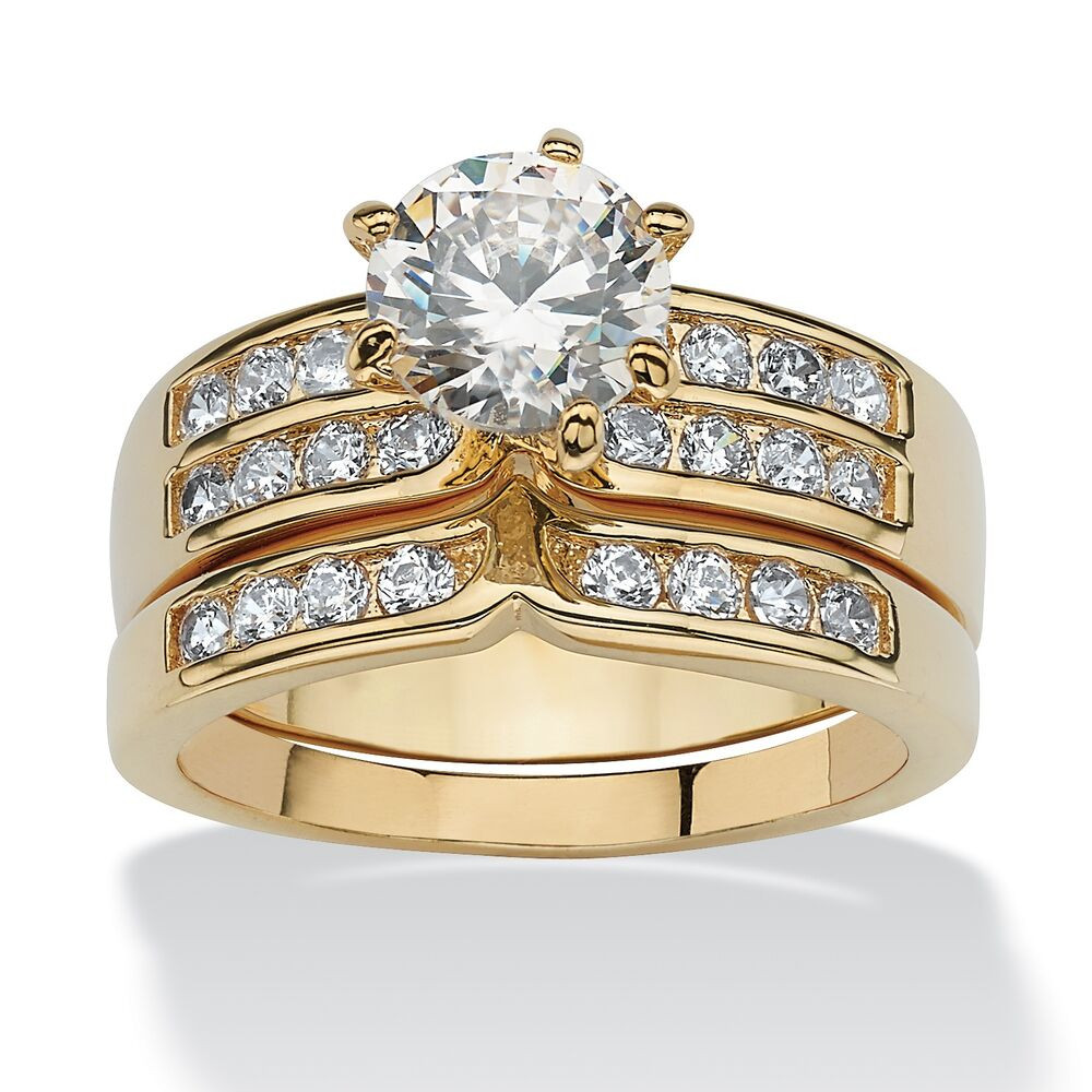 Cz Wedding Ring Sets
 PalmBeach Jewelry 2 89 TCW Cubic Zirconia Yellow Gold Tone