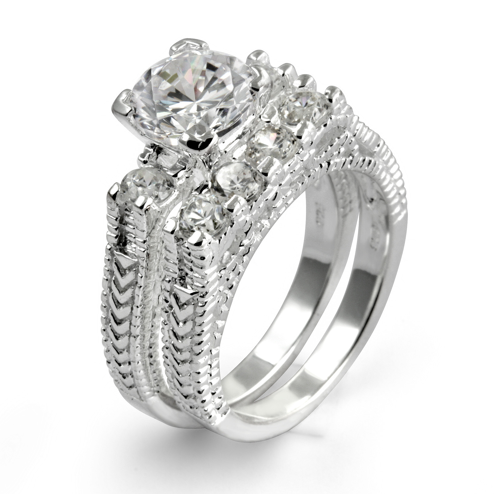 Cz Wedding Ring Sets
 Round Cubic Zirconia Bridal Set Antique Anniversary