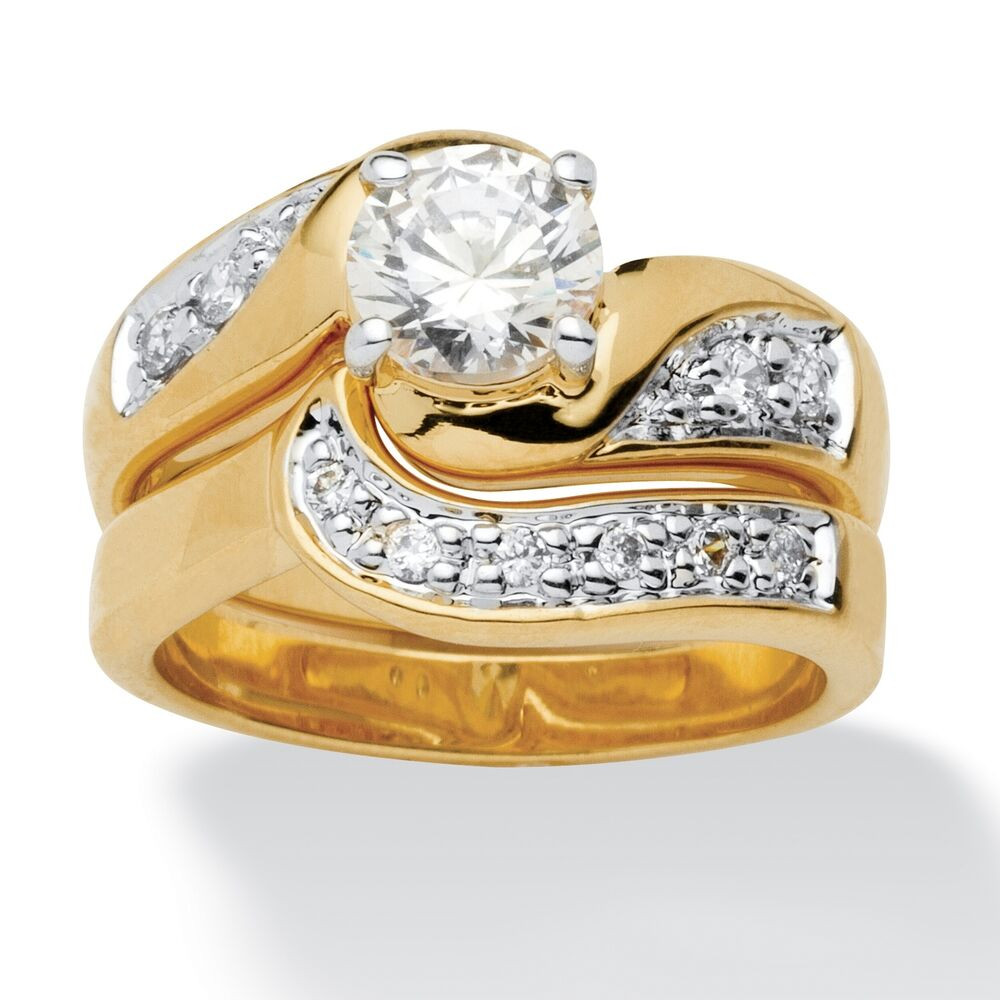 Cz Wedding Ring Sets
 1 47 TCW CZ 14k Gold Plated 2 Piece Swirled Bridal Ring