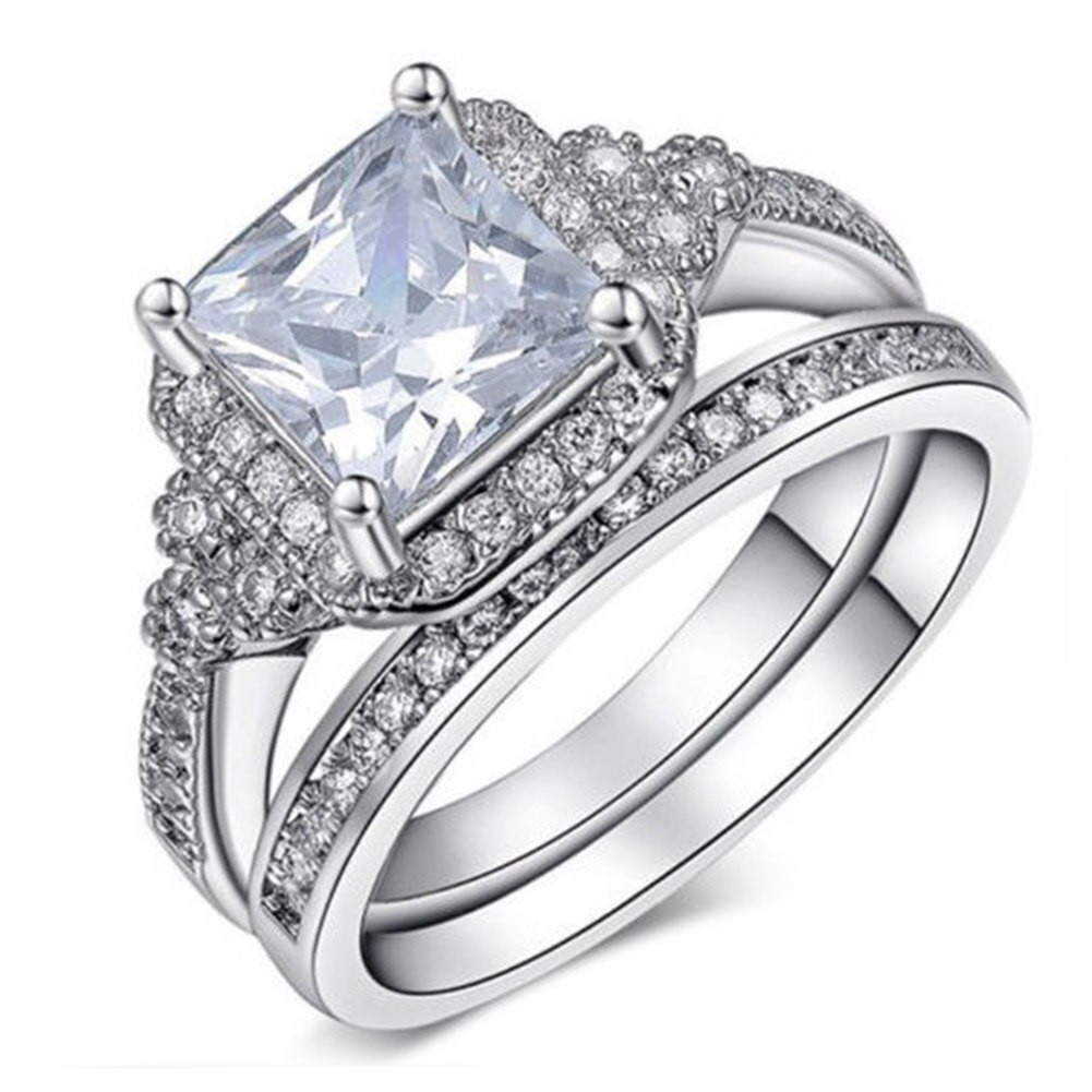 Cz Wedding Ring Sets
 Wedding Ring Set Luxury CZ Jewelry Vintage Rings For Women