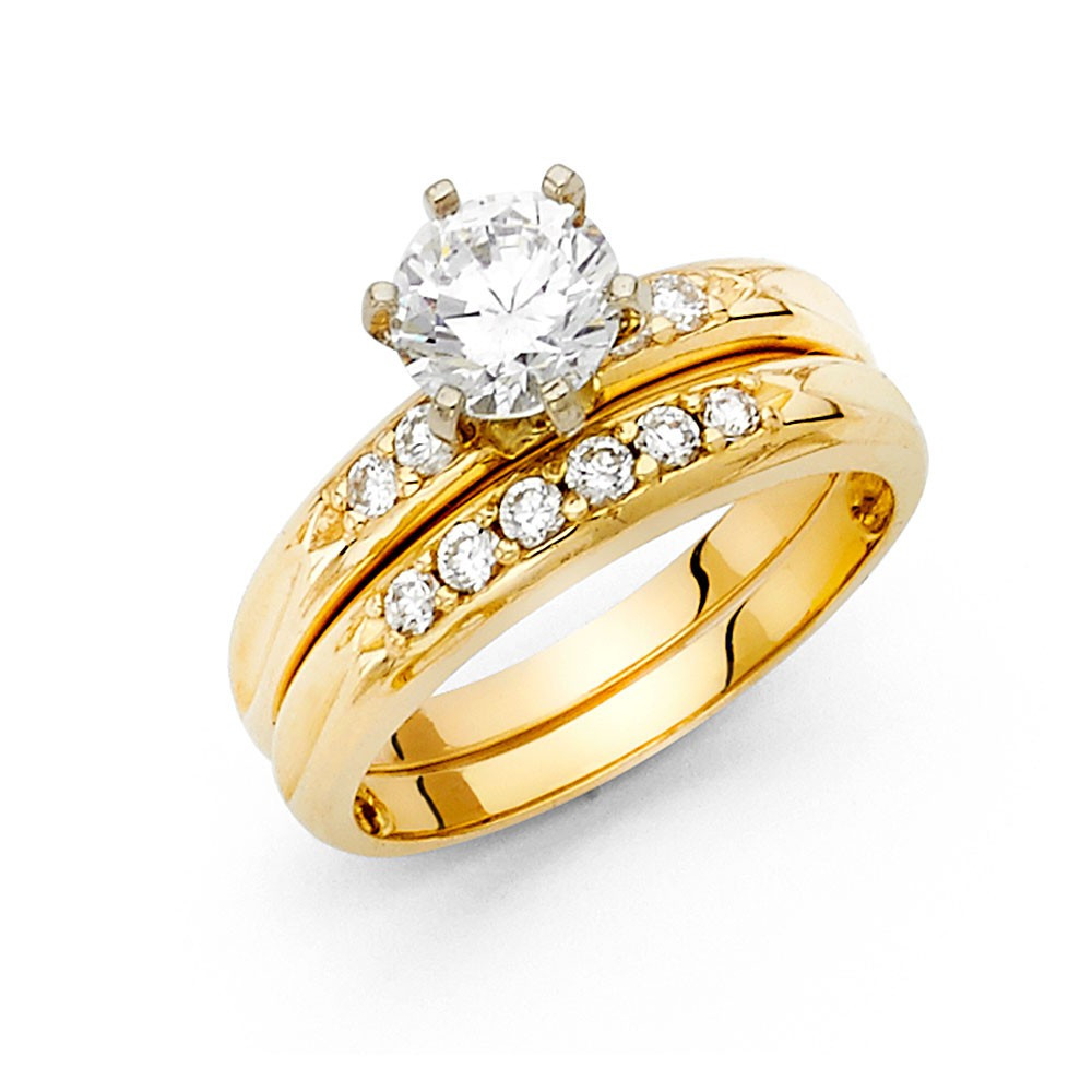 Cz Wedding Ring Sets
 14k Yellow Italian Solid Gold 1 20ctw Round CZ Bridal