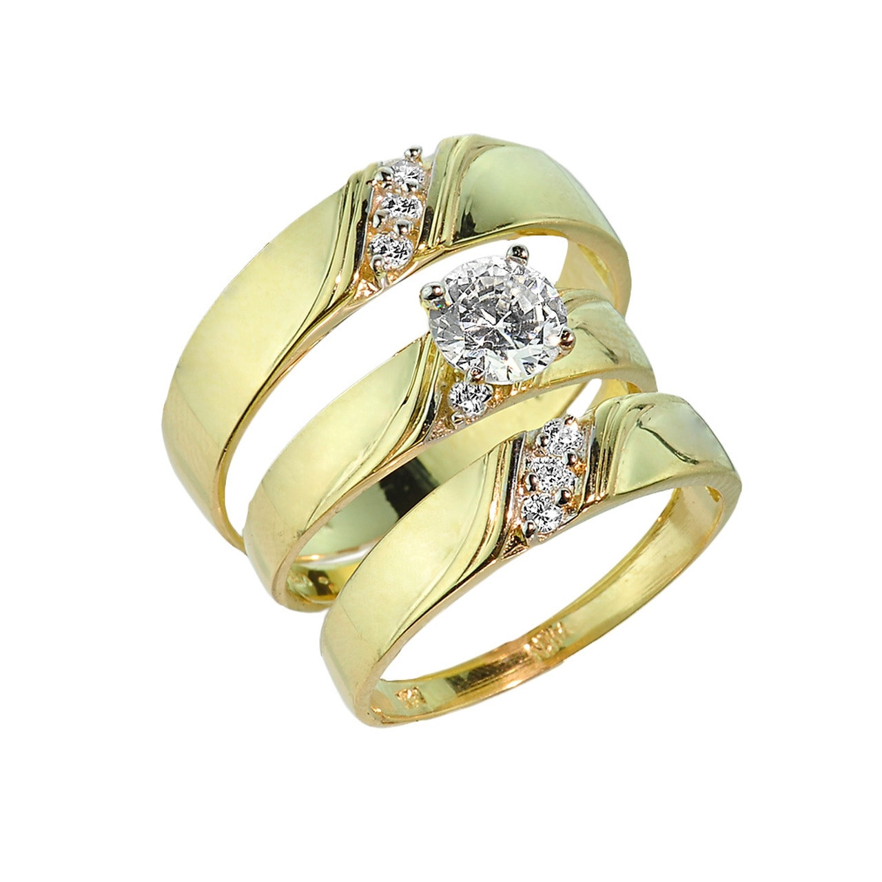 Cz Wedding Ring Sets
 3 Piece Gold CZ Wedding Ring Set