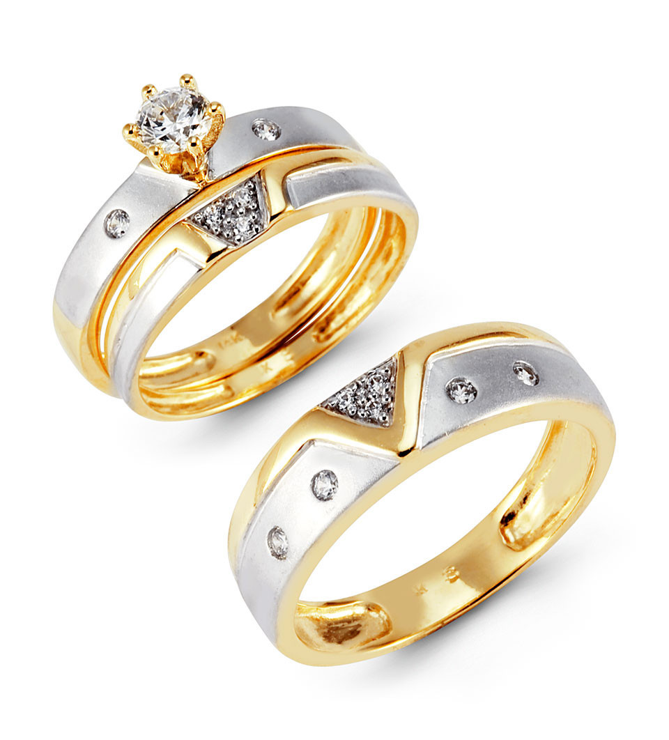 Cz Wedding Ring Sets
 Two Tone 14k Gold CZ Cluster Solitaire Wedding Ring Set