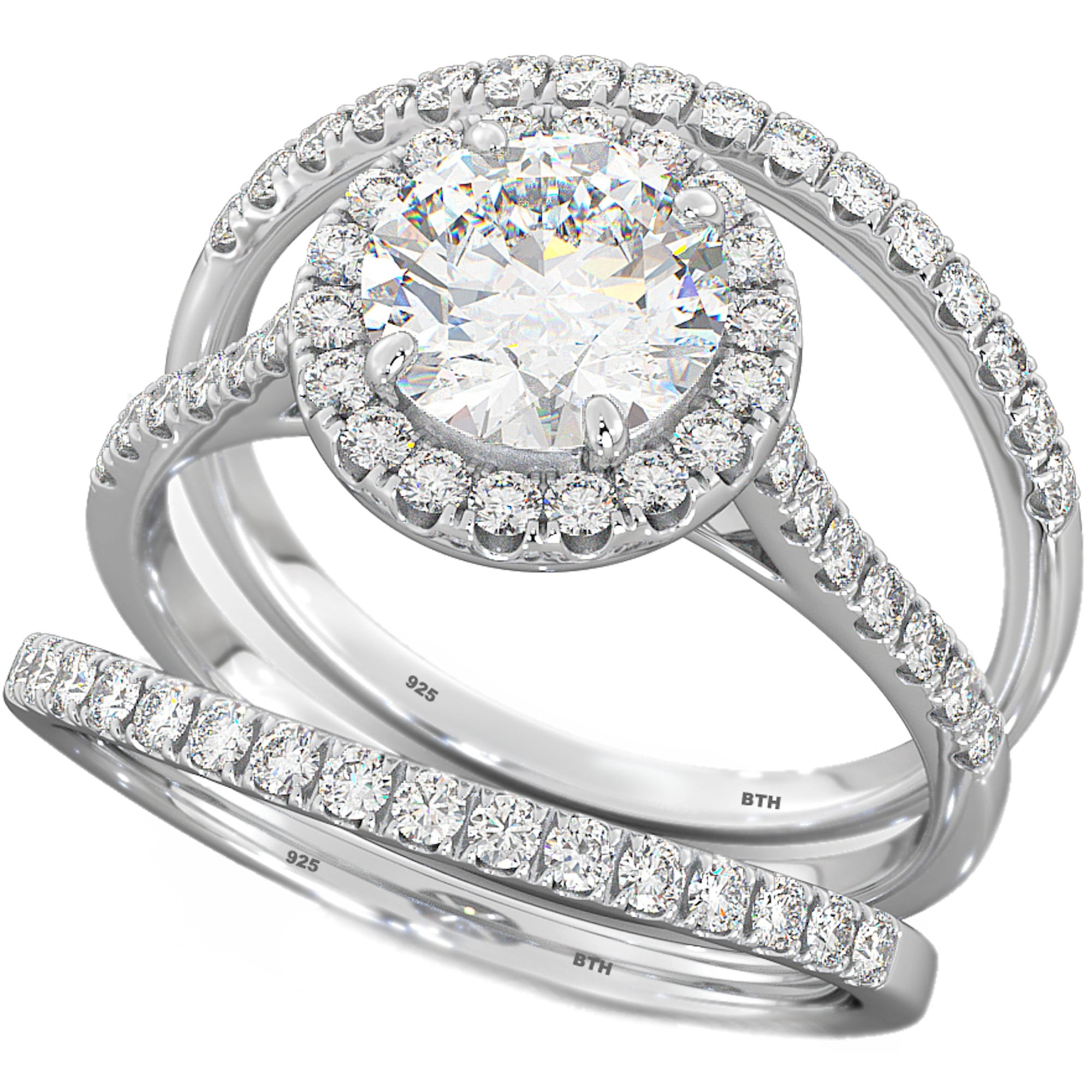 Cz Wedding Ring Sets
 3 Pieces Round Cut Wedding Engagement Bridal Ring Set