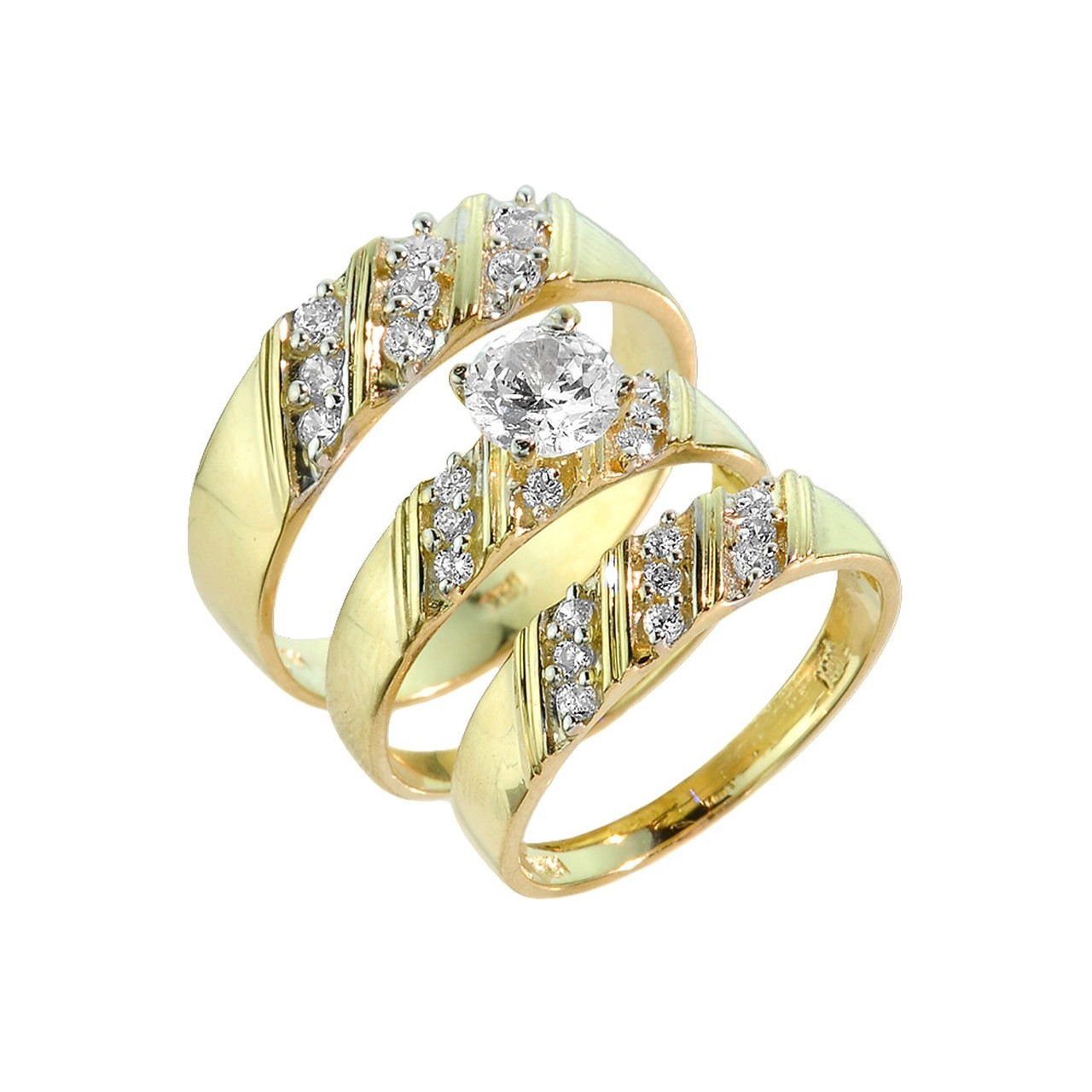 Cz Wedding Ring Sets
 Gold CZ 3 Piece Wedding Ring Set