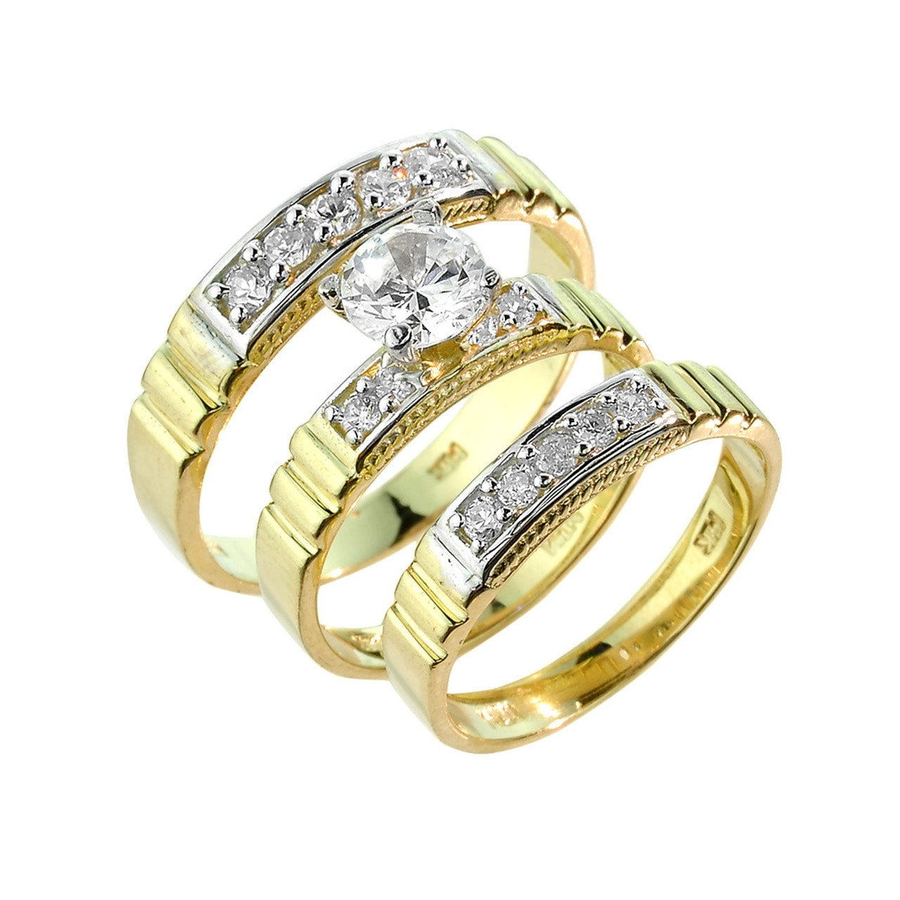 Cz Wedding Ring Sets
 Gold CZ Wedding Ring Set 3 Piece