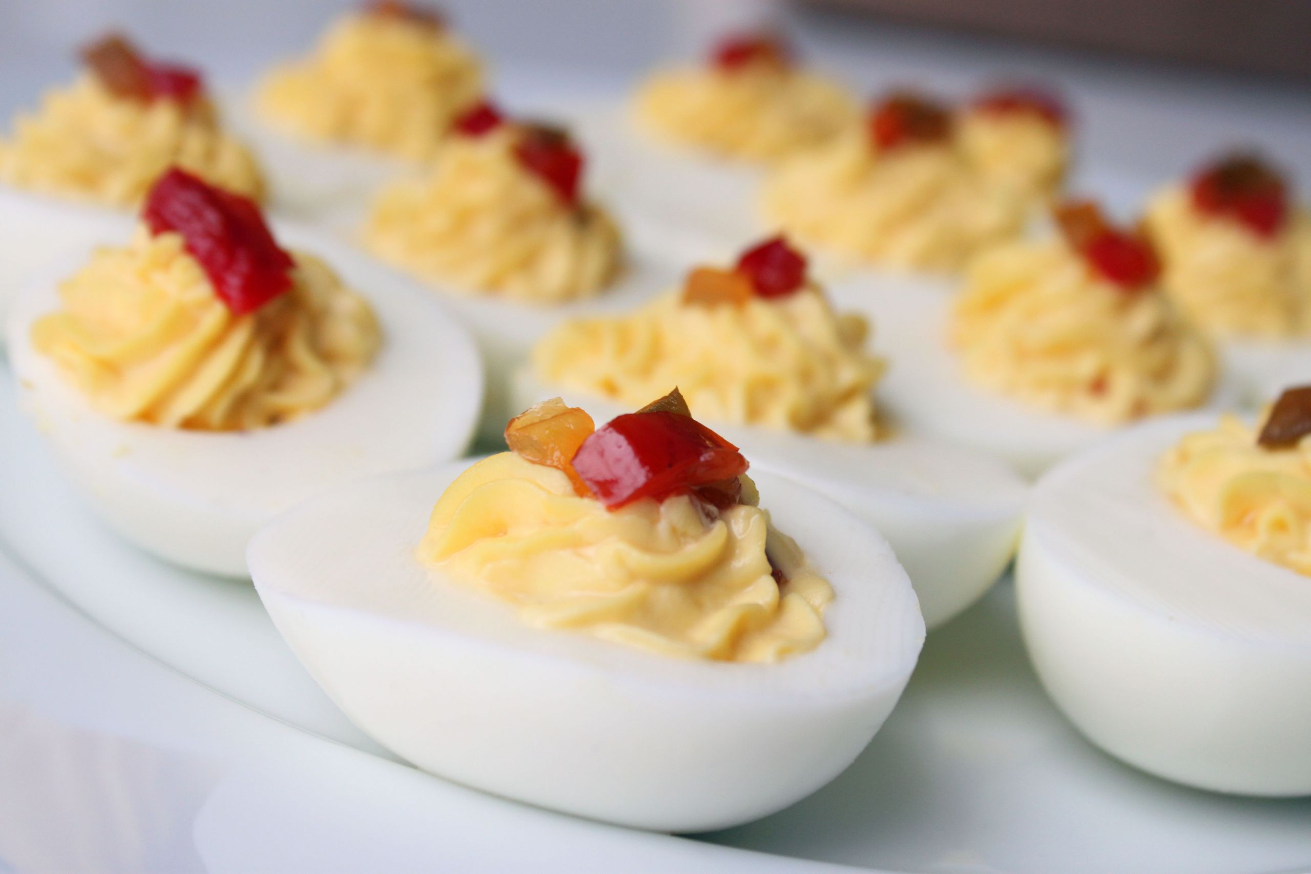 Dairy Free Deviled Eggs
 Sweet Pepper and ion Relish Speckled Deviled Eggs