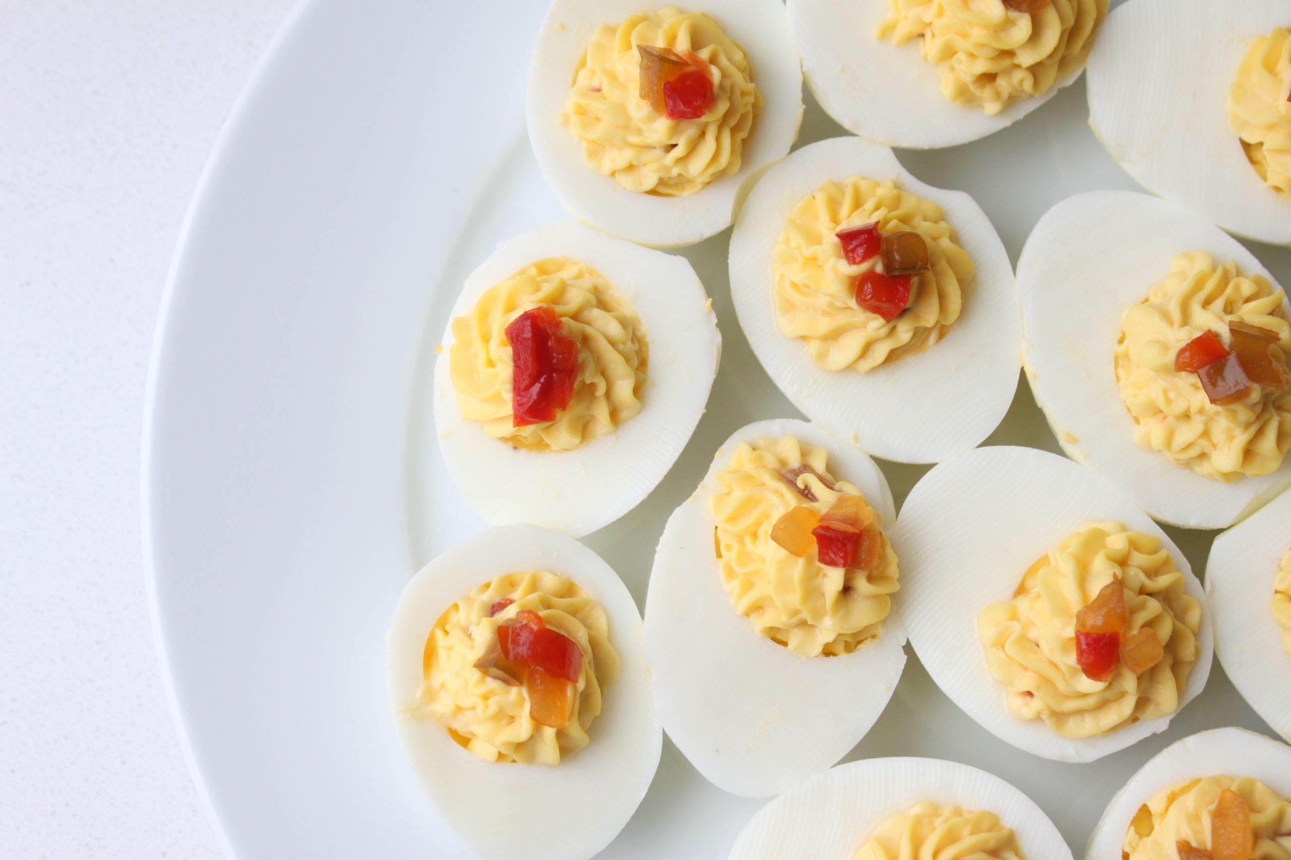 Dairy Free Deviled Eggs
 Sweet Pepper and ion Relish Speckled Deviled Eggs