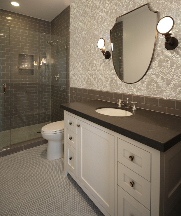 Dark Gray Bathroom Tile
 Dark Gray Subway Tiles Transitional Bathroom